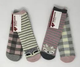 24 Pieces Girls 2 Pack Designer Socks Pinks And Grays - Girls Crew Socks
