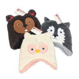 12 Pieces Toddler Critter Sherpa Lined Hat - Junior / Kids Winter Hats