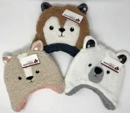 12 Wholesale Kids Sherpa Lined Critter Hat