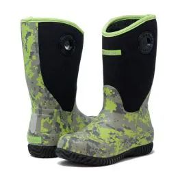 12 Units of Kids Premium High Performance Insulated Rain In Green Digi Camo - Boys Boots
