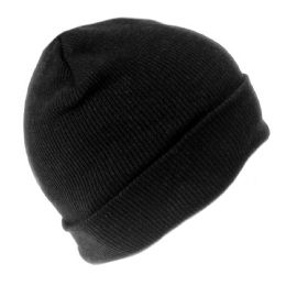 36 Wholesale Mens Knit Winter Hat In Black
