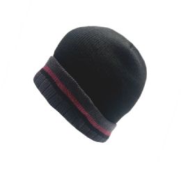 36 Wholesale Mens Heavy Rib Hat With Striped Cuff