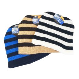 72 Wholesale Mens Striped Knit Winter Hat Assorted