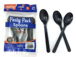 72 Wholesale Plastic Spoon 51 Piece Pack Black
