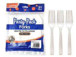 72 Wholesale Plastic Fork 51 Piece Pack White