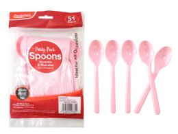 72 Pieces Plastic Spoon 51 Piece Pack Baby Pink Color - Party Paper Goods