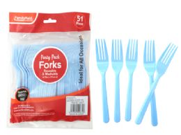 72 Units of Fork 51 Piece Baby Blue Color - Disposable Cutlery