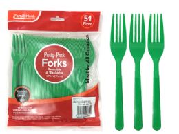 72 Units of Fork 51 Piece Green Color - Disposable Cutlery