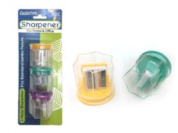 144 Pieces Sharpeners 3pc 2 Blade With Container - Sharpeners