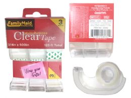 96 Wholesale 3pc Clear Stationery Tape Dispensers