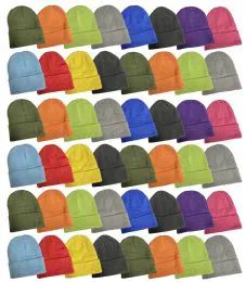 48 Wholesale Yacht & Smith Unisex Assorted Neon Bright Colors Winter Warm Beanie Hats