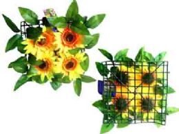 48 Units of Flower Mat Sunflower 4 Head With Grass - Artificial Flowers