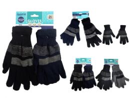72 Pieces Gloves 2 Pair Striped - Knitted Stretch Gloves