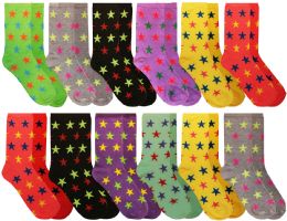 24 Wholesale Yacht & Smith Women's Assorted Colored Star Print Dress Socks