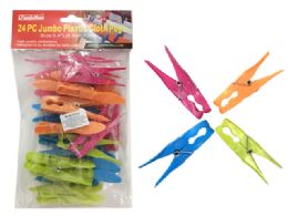 72 Units of Cloth Pegs 24 Piece Jumbo Plastic - Clothes Pins