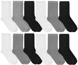 24 Wholesale Yacht & Smith Womens Assorted 3 Color Crew Socks, White Black Gray