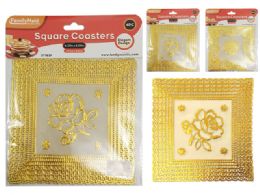 144 Wholesale 6 Piece Square Coasters In Gold