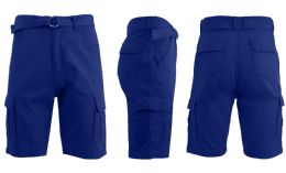 24 Wholesale Men's Cargo Shorts With Belt Royal Blue