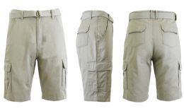 24 Wholesale Men's Cargo Shorts With Belt Sand