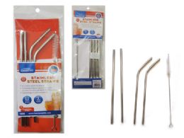 144 Wholesale 5 Piece Stainless Steel Straws And Cleaning Brush