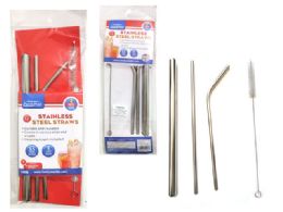 144 Wholesale 4 Piece Stainless Steel Straws And Cleaning Brush