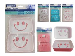 96 Pieces 2 Pc Soap Dish Happy Face - Soap Dishes & Soap Dispensers
