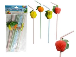 96 Wholesale 12 Piece Flexible Fruit Straws