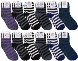 Wholesale Yacht & Smith Men's Warm Cozy Fuzzy Socks, Stripe Pattern Size 10-13