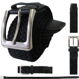 48 Pieces Elastic Stretch Belt Black - Mens Belts