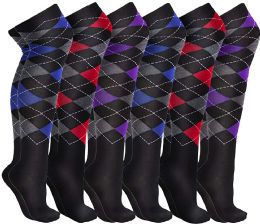6 Pairs Yacht & Smith Women's Argyle Over The Knee Socks - Womens Over the knee sock