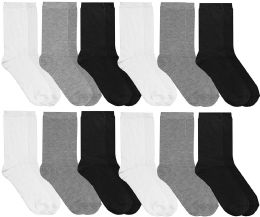 12 Wholesale Women's Casual Crew Socks, Solid Dress Sock White Black Gray Size 9-11