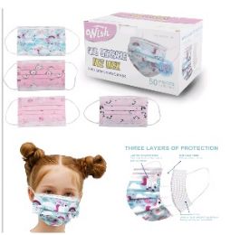 100 Wholesale Three Layer Child's Printed Disposable Face Mask 50ct [girl]