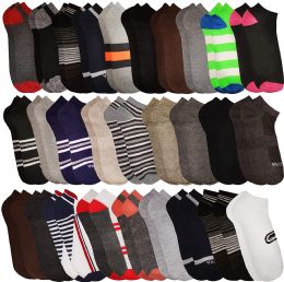 60 Pairs Yacht & Smith Men's Assorted Colored Prints No Show Ankle Socks - Mens Ankle Sock