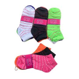 144 Pieces 3pr Ladies/teen Anklets 9-11 [dotted Lines] - Womens Ankle Sock