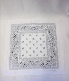 84 Pieces Cotton Paisley Printed Bandana In White - Bandanas