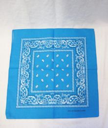84 Pieces Cotton Paisley Printed Bandana In Blue - Bandanas