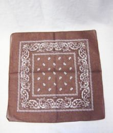 84 Pieces Cotton Paisley Printed Bandana In Brown Color - Bandanas