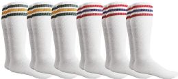 Yacht & Smith Men's 28 Inch Cotton Tube Sock White With Stripes Size 10-13