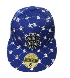 60 Wholesale Money Diamond Fitted Hat Flat Bill Cap Size Small In Blue Color