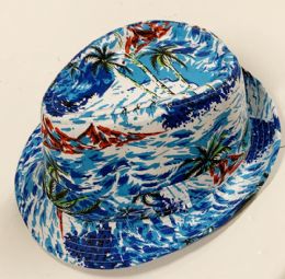 36 Wholesale Cute Palm Tree Paradise Print Summer Fedora Hat