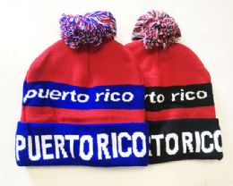 36 Wholesale Puerto Rico Winter Fresh Design Pom Cuffed Beanie Skull Cap In Assorted Color