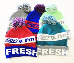 36 Pieces Im Fresh Winter Fresh Design Pom Cuffed Beanie Skull Cap In Assorted Color - Winter Beanie Hats
