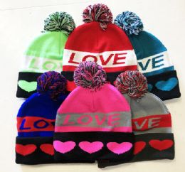 36 Wholesale Love Winter Fresh Design Pom Cuffed Beanie Skull Cap In Assorted Color