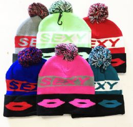 36 Pieces Sexy Winter Fresh Design Pom Cuffed Beanie Skull Cap In Assorted Color - Winter Beanie Hats