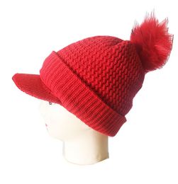 36 Wholesale Winter Beanie With Visor And Pom Pom Hat