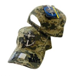 12 Wholesale Licensed Camo Anchor Hat With Shadow [us Navy On Bill]