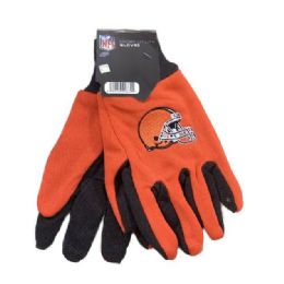 12 Pieces Licensed Team Utility Gloves With Gripper Palm [cleveland Browns] - Working Gloves