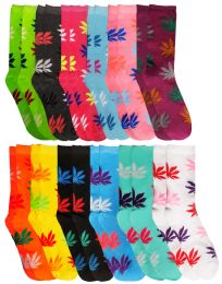60 Wholesale Yacht & Smith Marry Jane Weed Print Cotton Crew Socks For Woman, Size 9-11