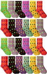 60 Pairs Yacht & Smith Neon Star Print Cotton Crew Socks For Woman, Size 9-11 - Womens Crew Sock