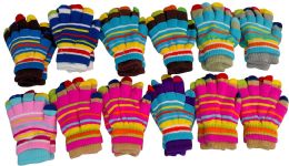 12 Pairs Yacht & Smith Kids Colorful Striped Winter Gloves & Mittens In Bulk, Kids Age 3-8 - Kids Winter Gloves